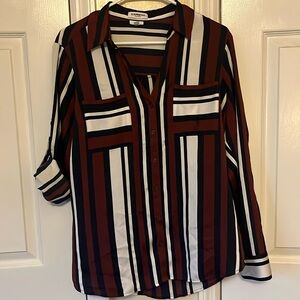 Express Maroon and Navy Striped Blouse Size Large
